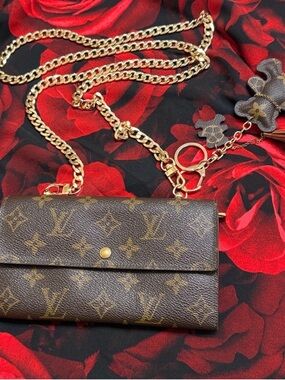 Louis Vuitton Brown Monogram Chain Crossbody  Sara Wallet with Gold Chain